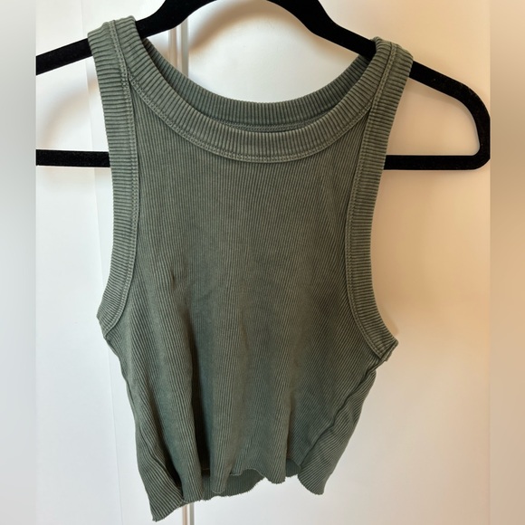 Green Ribbed Crop Tank Top - Picture 1 of 3